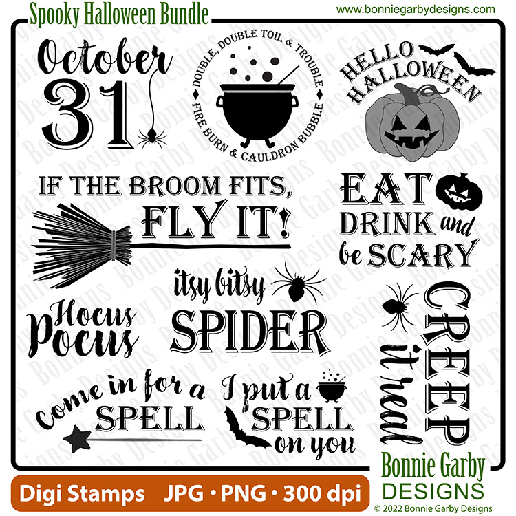 Spooky Halloween Sentiments Digital Stamp Set